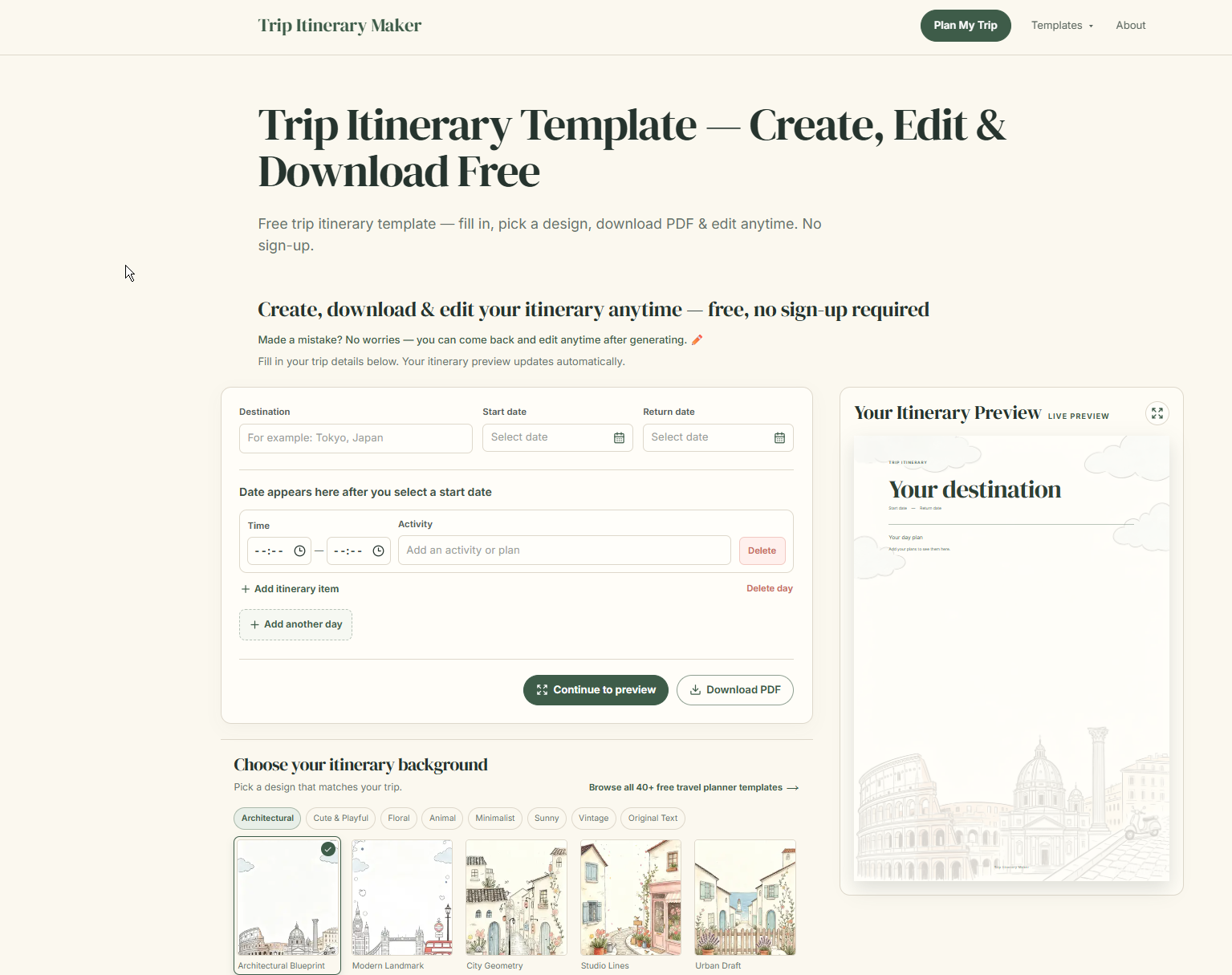 Trip Itinerary Maker screenshot