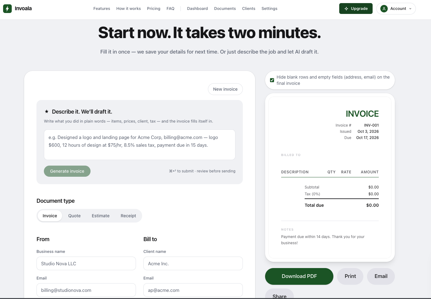 invoala screenshot